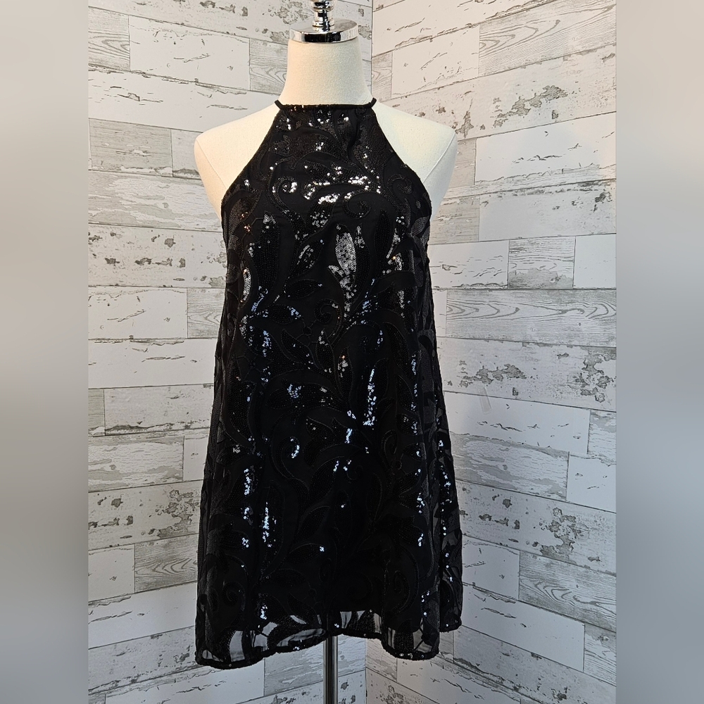 Show Me Your Mumu Gomez Sequin Halter Neck Mini Dress Xsmall Black Fairy